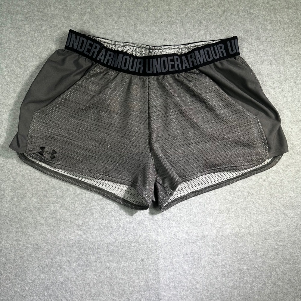 Under Armour Womens HeatGear Mesh Athletic Shorts Gray Size Medium
